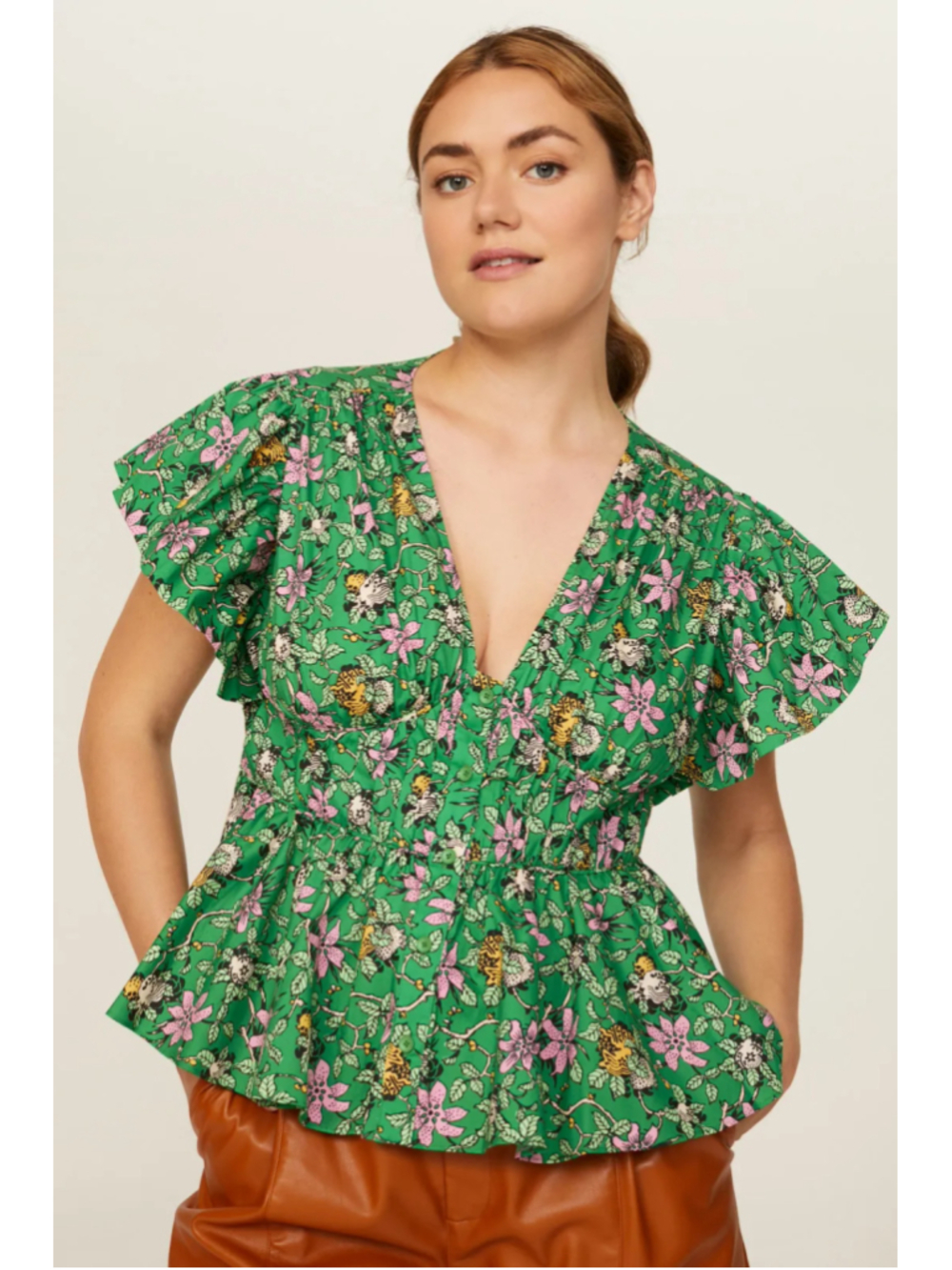 Derek Lam 10 Crosby Green Floral Top Women's 10